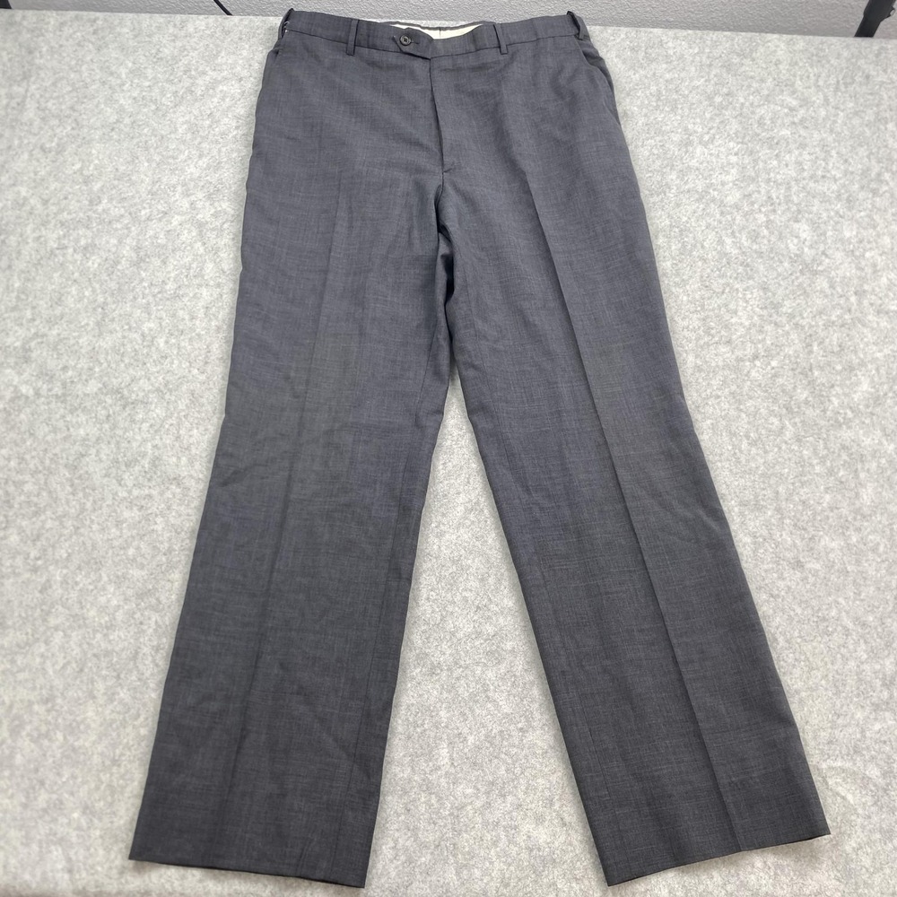 Berle Pants Mens 40x32 (37x32) Gray Wool Classic Fit Dress Slacks Lined *HOLE*